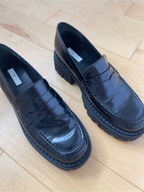 H&M Black Patent Chunky Penny Loafers